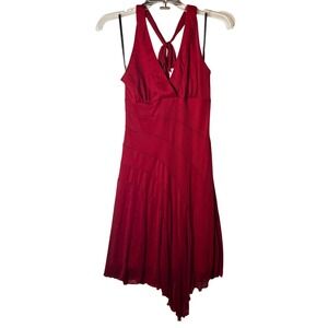 BCX Y2K Party Midi Dress Womens M Red Glitter Halter Handkerchief Hem Dance Club